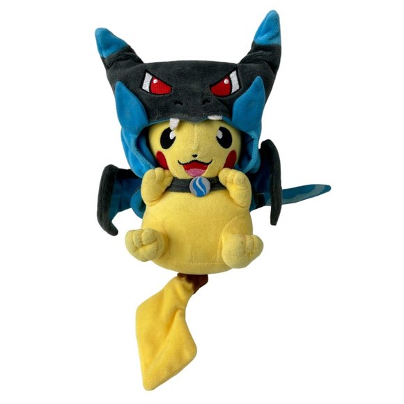 Pokemon Center Plush (2018) Mega Charizard X Poncho Pikachu Stuffed Animal